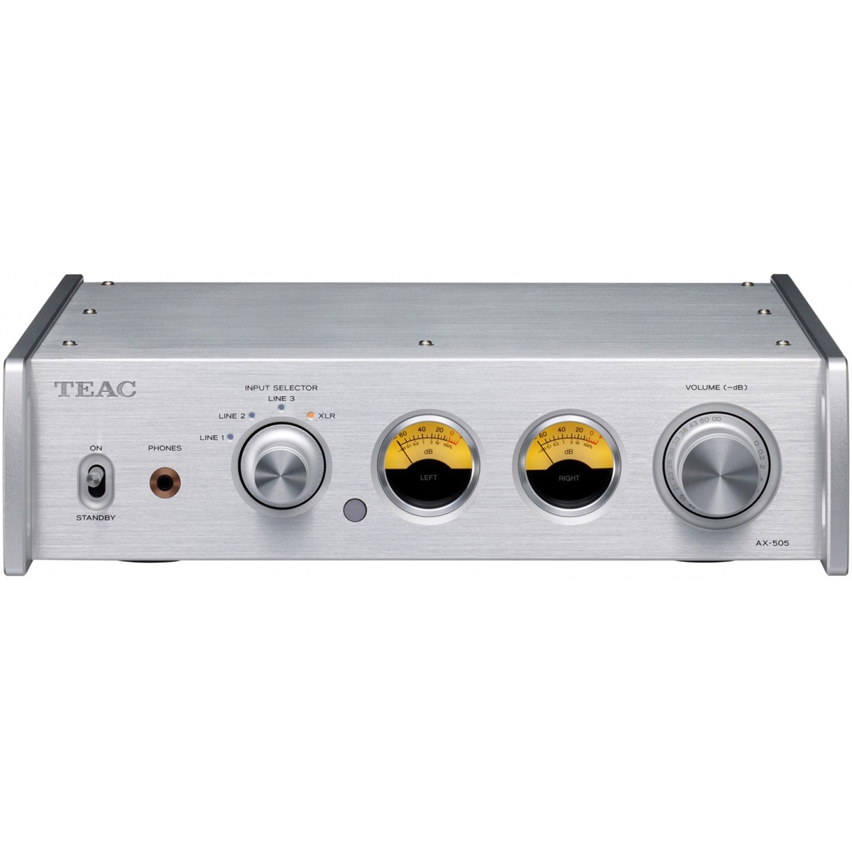 Teac AX-505 立體聲合併式擴音機（銀色）：130W+130W輸出、平衡輸入、靜音被動散熱